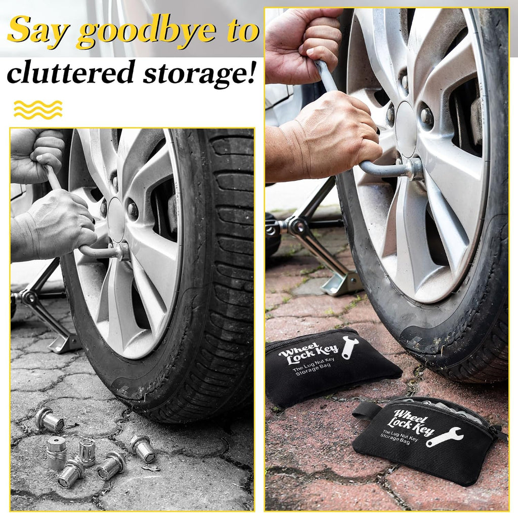 Saillong 2Pack Wheel Lock Key Storage Pouch, Canvas Wheel Lock Key Storage Bag with Zipper, Easily and Safely Stores Locks, Locking Nuts, Nut Keys Spare Lug Nuts, and More(Black)