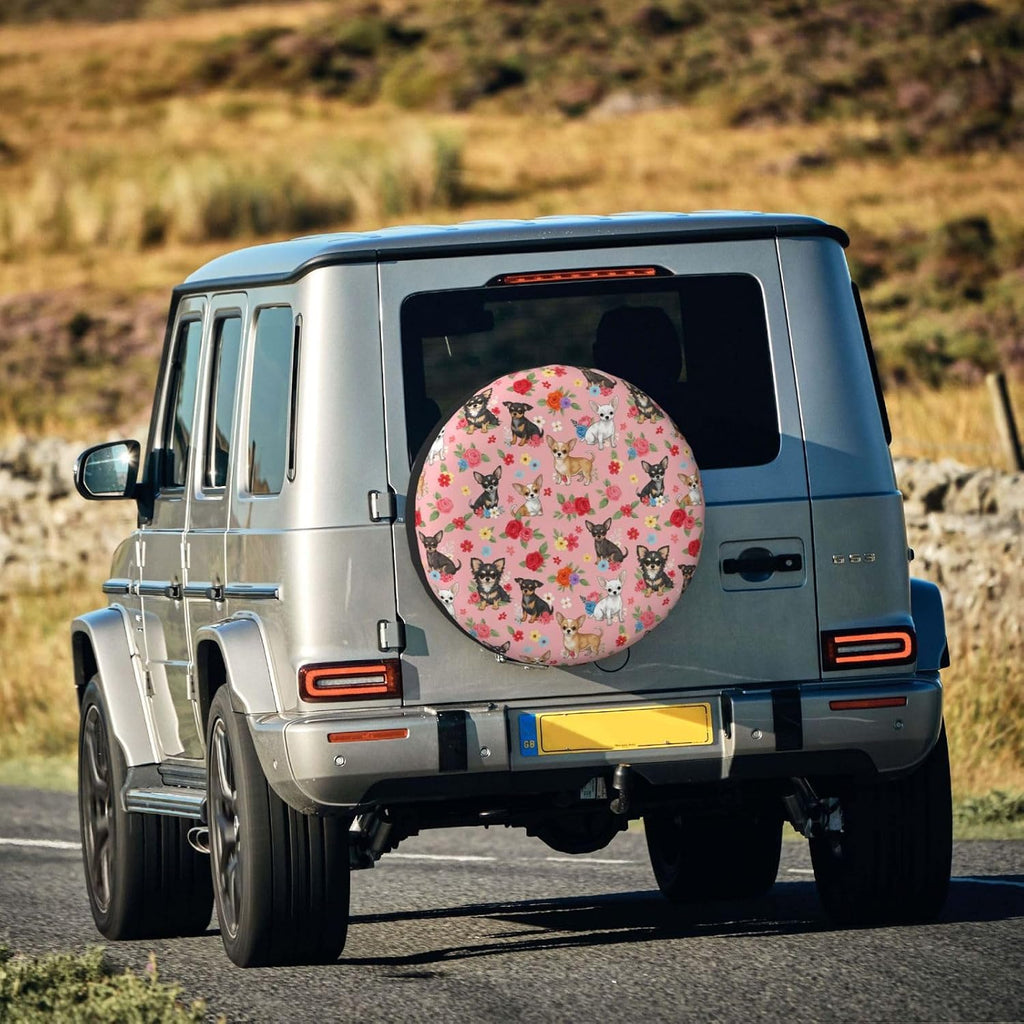 Universal Polyester Tire Wheel Cover Chihuahua Dog Cute Pink, Waterproof Spare Tire Protector for RV Trailer Truck SUV, 15 inch