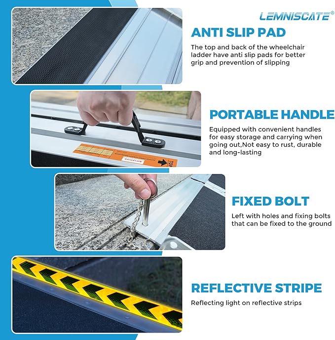 LEMNISCATE 8FT Wheelchair Ramp, Anti-Slip Portable Aluminum Ramps - Image 4