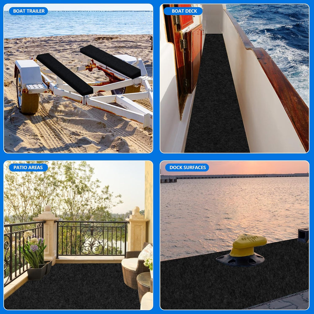 Boat Trailer Bunk Carpet, 13ft X 24inch Wide Marine Carpet for Boats Replacement, 8mm Thick Marine Grade Padding for Covering Boat Trailers,Jet Ski Ramps,Boat Lift Bunks or Runners - Black