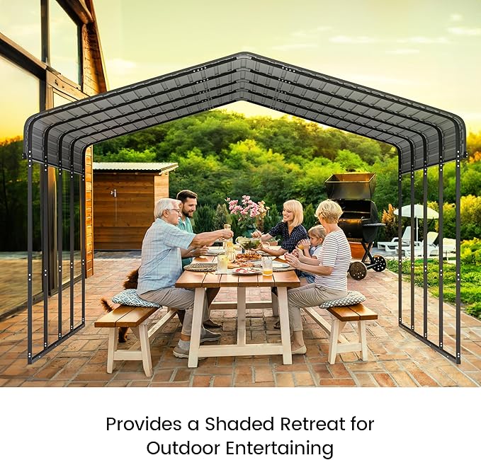 12'x20' Heavy Duty Metal Carport, Outdoor Garage Car Shelter Shade - Image 3