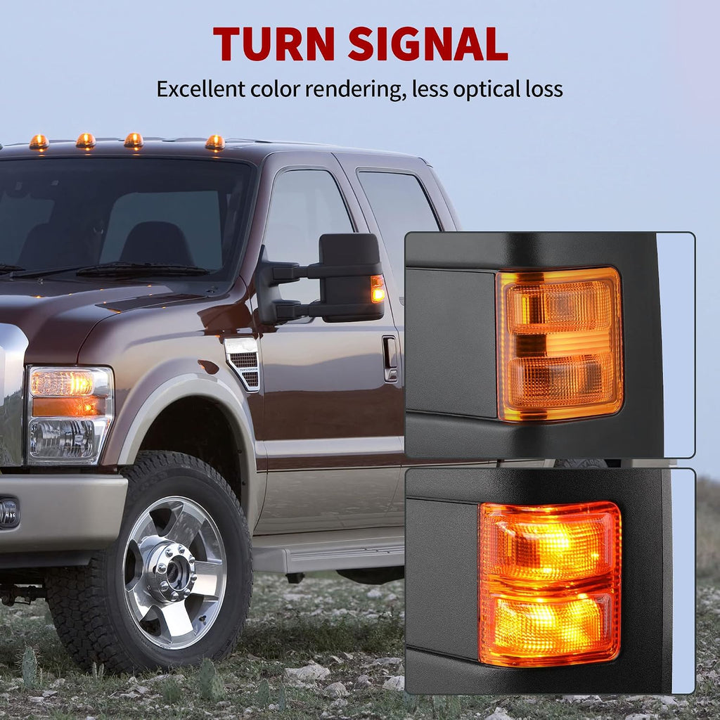 YITAMOTOR Towing Mirrors compatible for 1999-2007 Ford F250 F350 F450 F550 Super Duty Tow Mirror Power Heated with Turn Signal Light 1999 2000 2001 2002 2003 2004 2005 2006 2007
