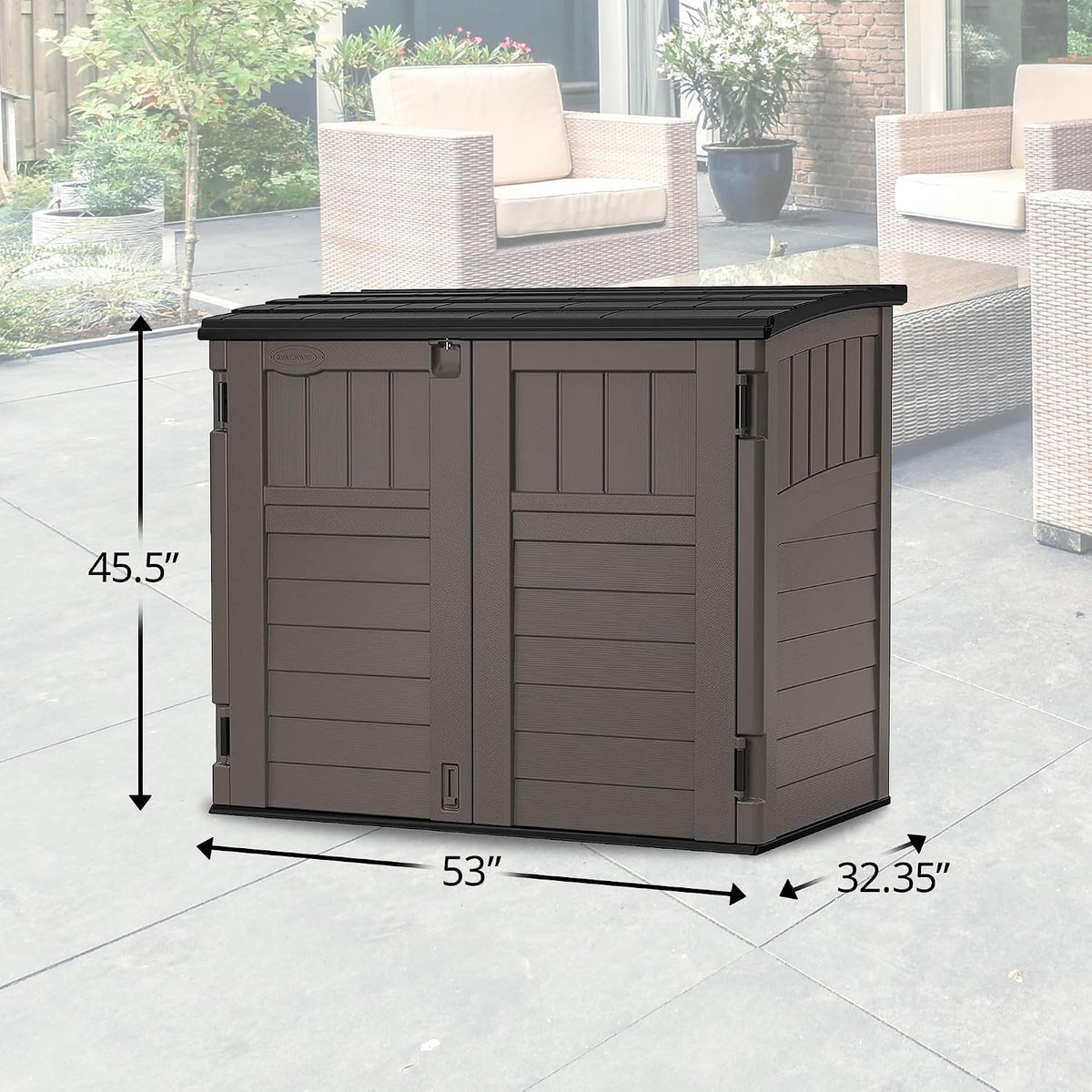 suncast 34 cu ft horizontal storage shed, resin shown in use