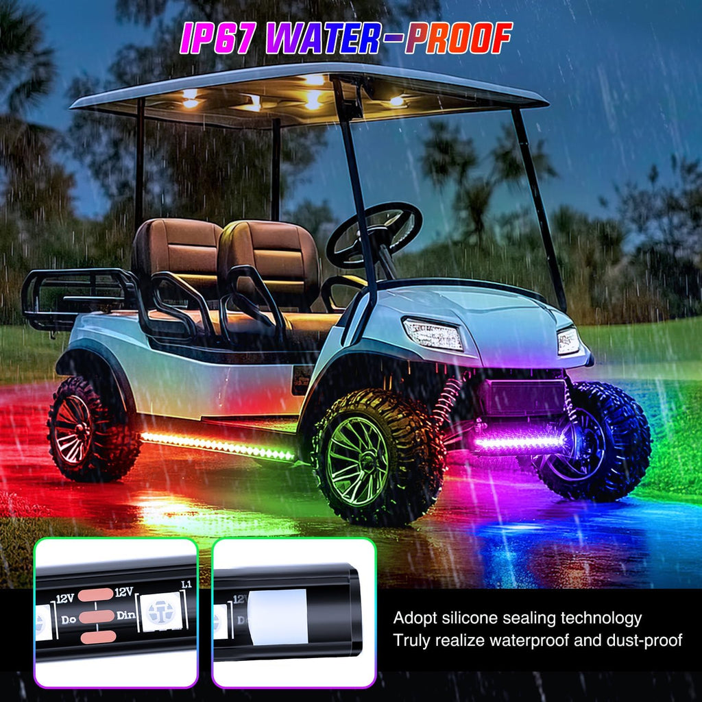 Nilight 4PCS Golf Cart Underglow LED Light Strip Dream Color Multi-Mode Neon Accent Lighting Kit APP and Remote Control Sound Active Music Sync IP67 Waterproof 12V-66V Input for EZGO Yamaha Club Car