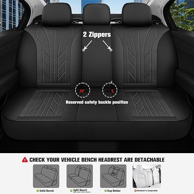 CAROMOP Luxury Faux Leather&Fabric Car Seat Covers Full Set - Image 4