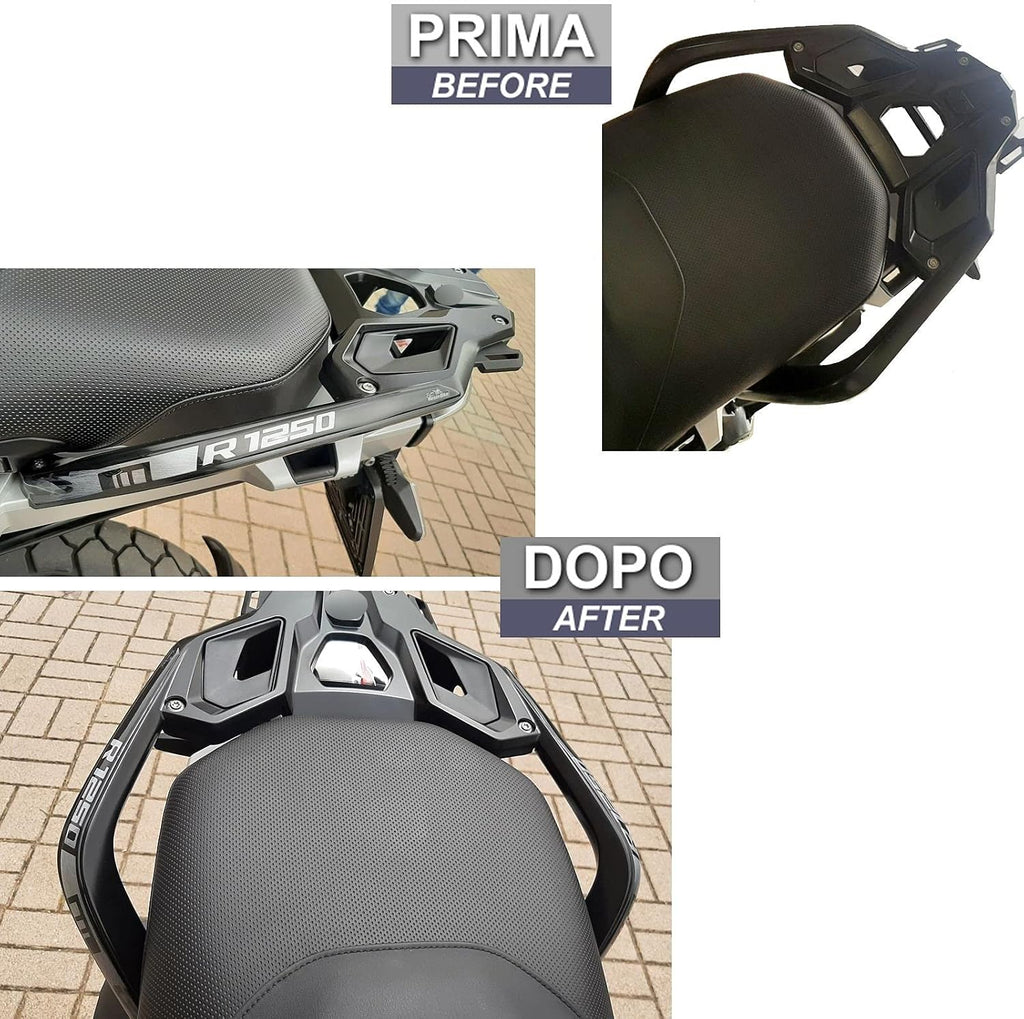Resin Bike Motorcycle Stickers Compatible with Bmw R 1250 GS Triple Black 2021. Passenger Handle Protections from Bumps and Scratches. 3D Resin Stickers - Black and Brushed Silver