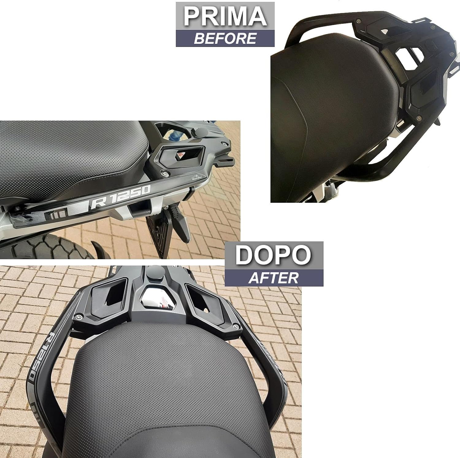 Resin Bike Motorcycle Stickers Compatible with Bmw R 1250 GS Triple Black 2021. Passenger Handle Protections from Bumps and Scratches. 3D Resin Stickers - Black and Brushed Silver