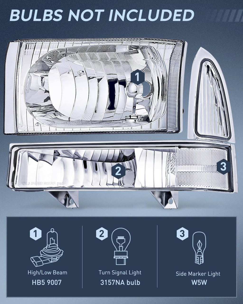 Nilight Headlight Assembly 1999 2000 2001 2002 2003 2004 F250 F350 F450 F550 Super Duty,Headlights Assembly Replacement,Chrome Housing Clear Corner Clear Lens,4 Pack