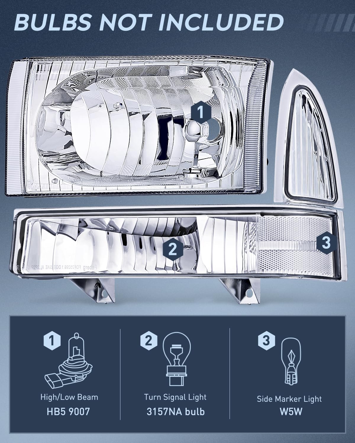 Nilight Headlight Assembly 1999 2000 2001 2002 2003 2004 F250 F350 F450 F550 Super Duty,Headlights Assembly Replacement,Chrome Housing Clear Corner Clear Lens,4 Pack