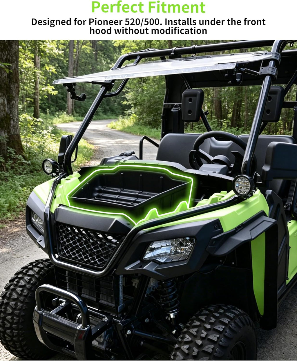 Under Hood Storage Box for Honda Pioneer 500 520, 19L Durable PP Front Underhood Tray Tool Box with Rubber Seal for Honda Pioneer 500 2015-2023/520 2021-2026 UTV Accessories