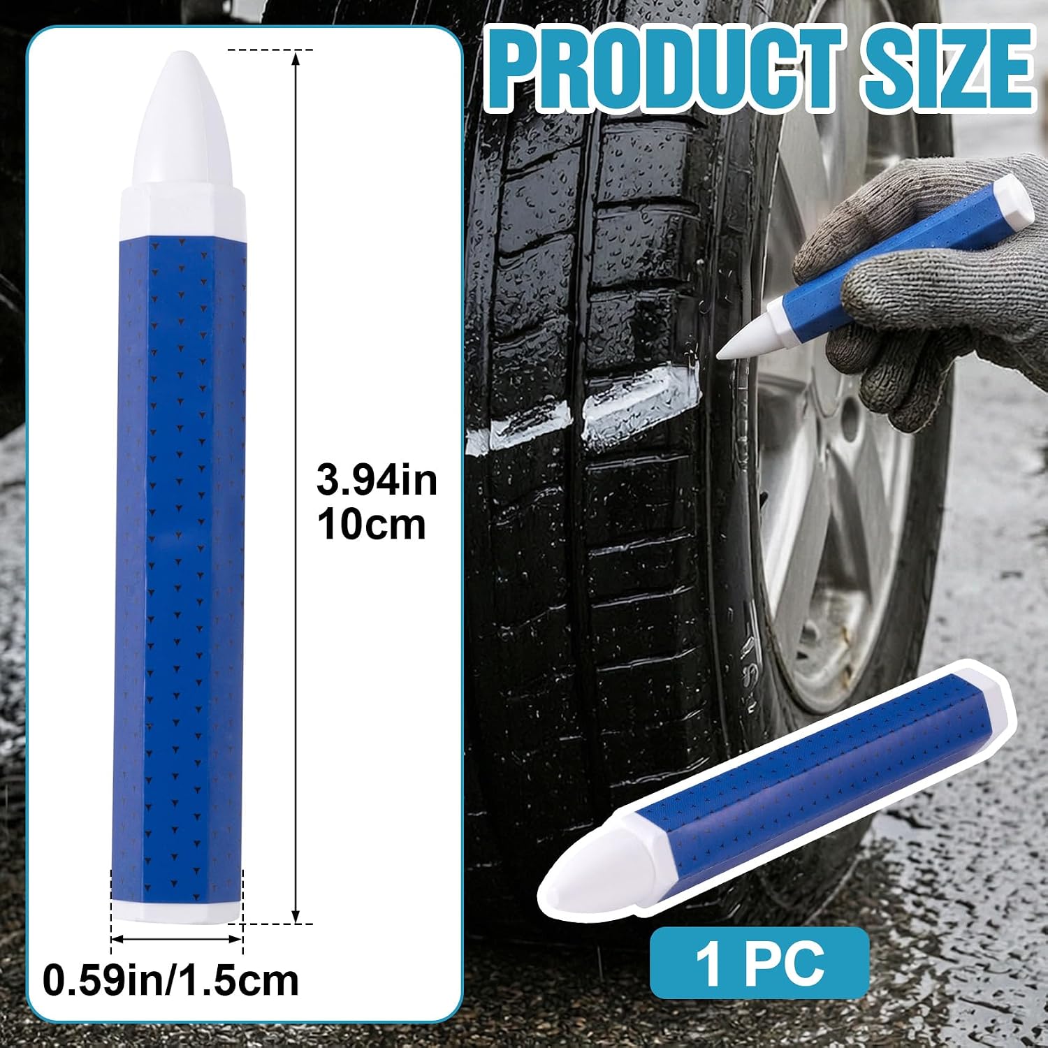 White Tire Marker, Waterproof Marking Crayons Industrial Wax Sticks for Rubber, Tire Chalk Paint Pens for Auto Repair Leather Metal Wood - 1 Pc
