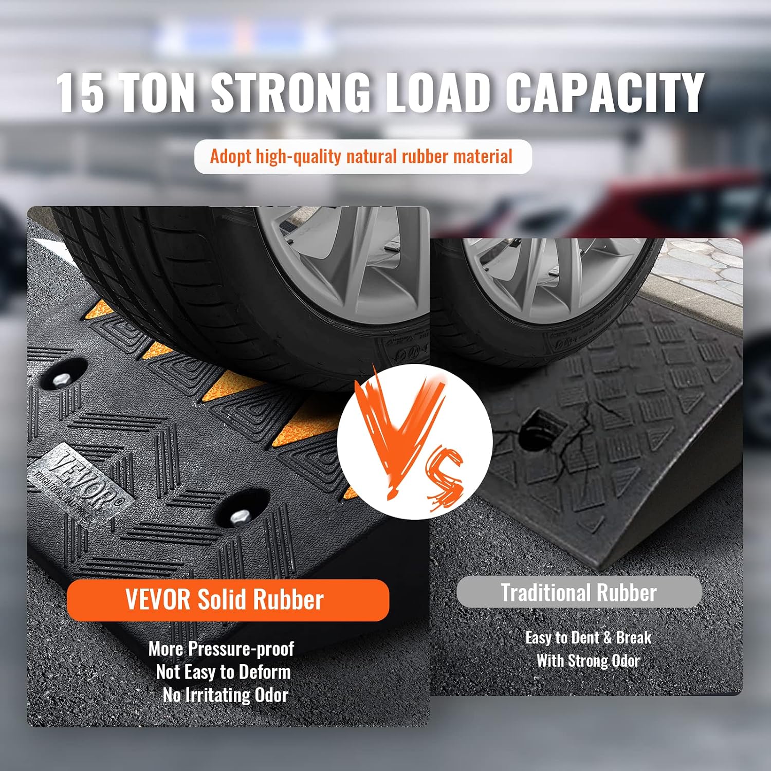 VEVOR Rubber Curb Ramp 5" Rise Height 2 Pack, Heavy-Duty 33069 lbs/15 T Capacity Threshold Ramps, Rubber Driveway Ramps for Cars, Carts, Dollies, Motorcycle, Bikes, Wheelchairs