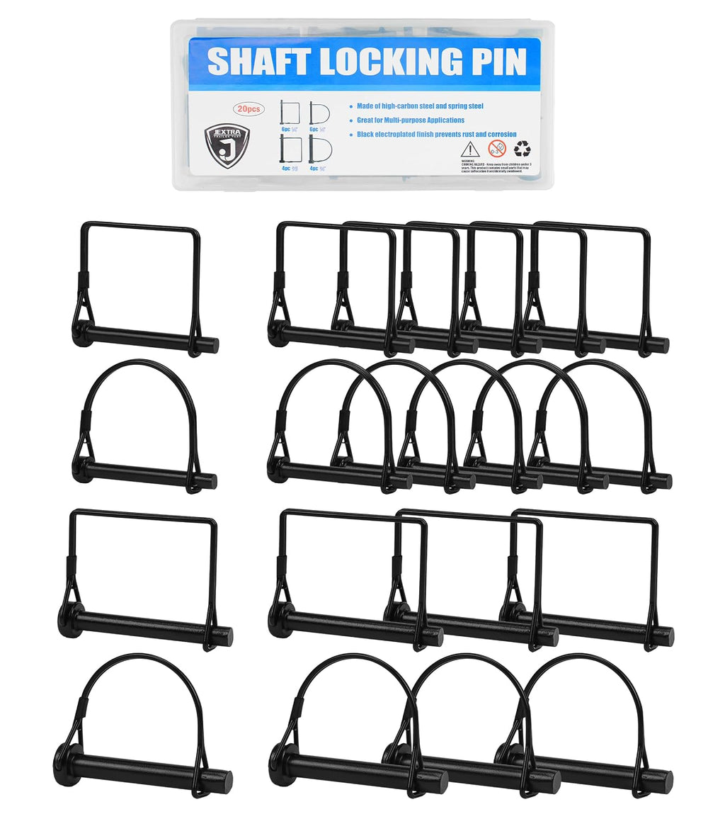 JEXTRA 20 Pcs Trailer Hitch Pins 1/4", 5/16", and 3/8" Diameter Black Electrophoresis Center Shaft Locking Pin for Agricultural Equipment, Trailer Couplings, Lawn Mowers, and Trucks