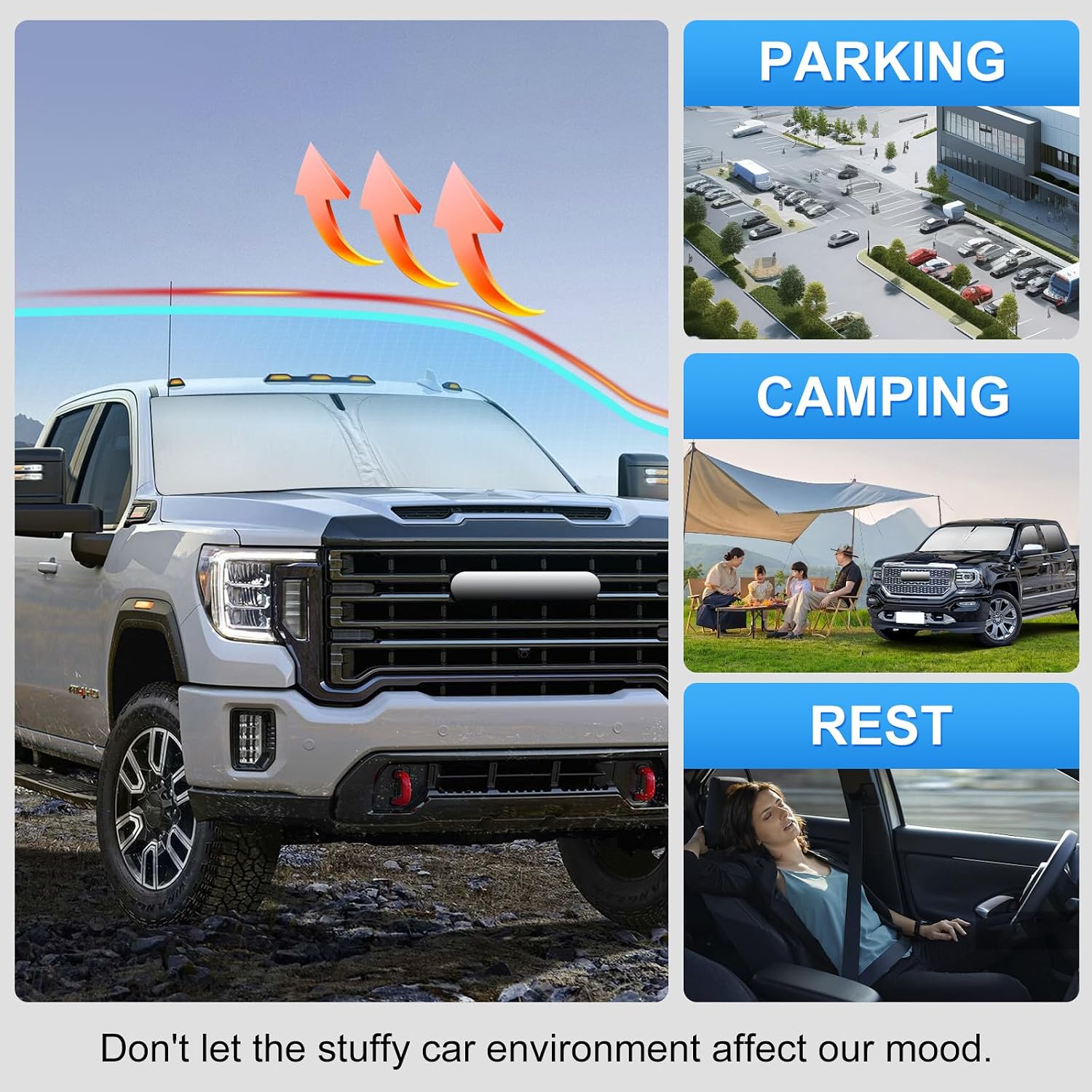 Sun Shade for 2019-2024 2025 2026 GMC Sierra 1500 2500 3500 SLT, AT4, Denali Pickup Accessories Windshield Sunshade Cover Front Window Shade Fit Sierra 1500 Sun Visor Protector Foldable Blocks UV Rays