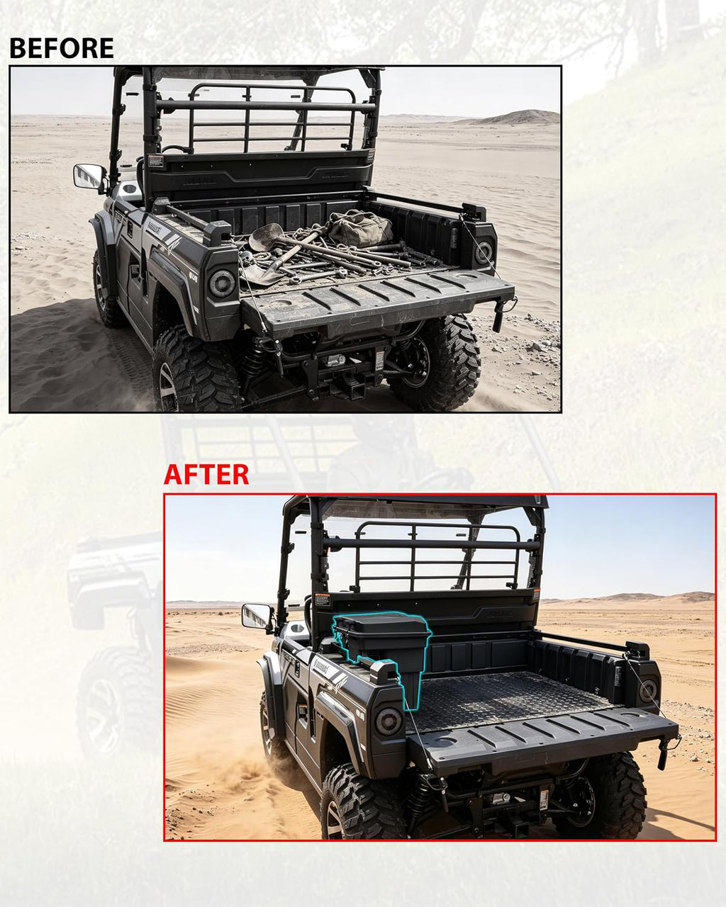SAUTVS Rear Cargo Storage Box for Kawasaki Mule Pro MX 2019-2027 | 20L PP Bed Trunk Storage Bin, IP67 Waterproof, Removable Design