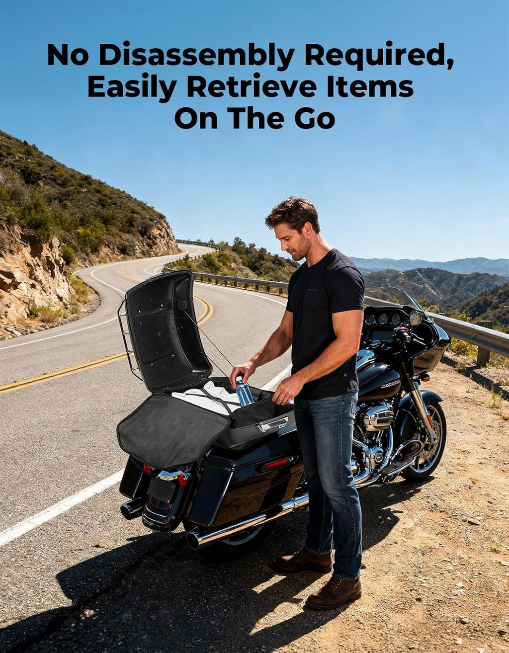 KEMIMOTO Rear Trunk Organizer Travel Soft Liner Luggage Bag 28L Compatible with Touring CVO Trike 1993-2025 Models for Street Glide Road Glide Road King (Standard Storage)