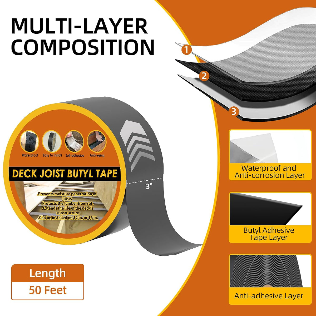 joist tape 3" x 50', 4 pack self-adhesive shown in use