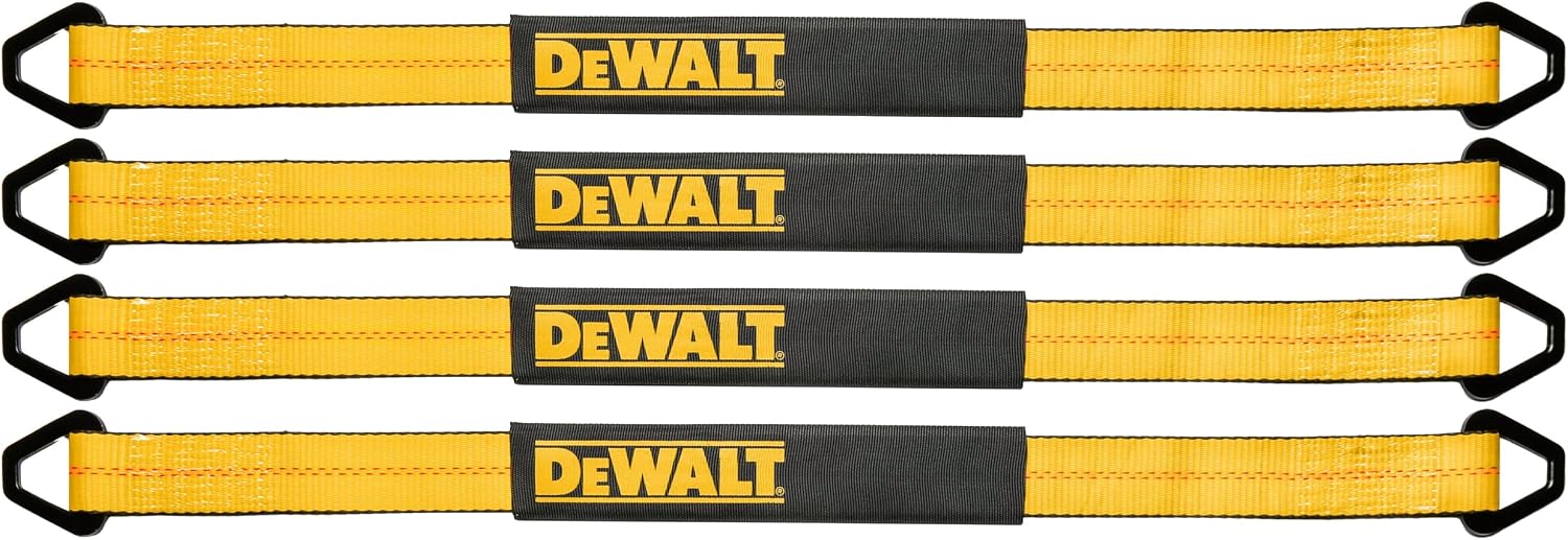 DEWALT DXBC80005 Black/Yellow 2" x 38" Premium Axle Tie Down Strap Kit (12,000 lb Break Strength) - Heavy Duty Protective for Truck, Trailer, ATV, UTV (Pack of 16)