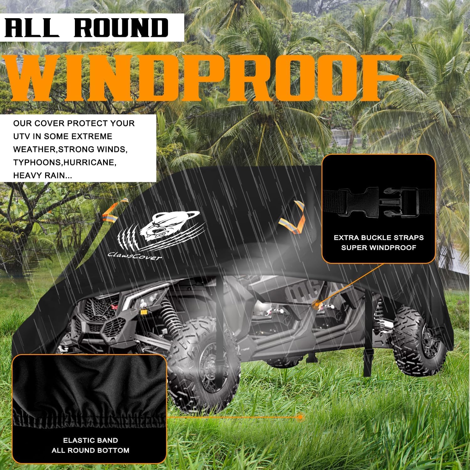 UTV Cover 4 Seater,Durable Oxford Cloth,Weatherproof Side by Side Cover | Waterproof Outdoor RZR Covers,Rip-stop Anti-UV Windproof,Fits for Polaris Ranger Can-am Honda Kawasaki Vehicles,167x65x76