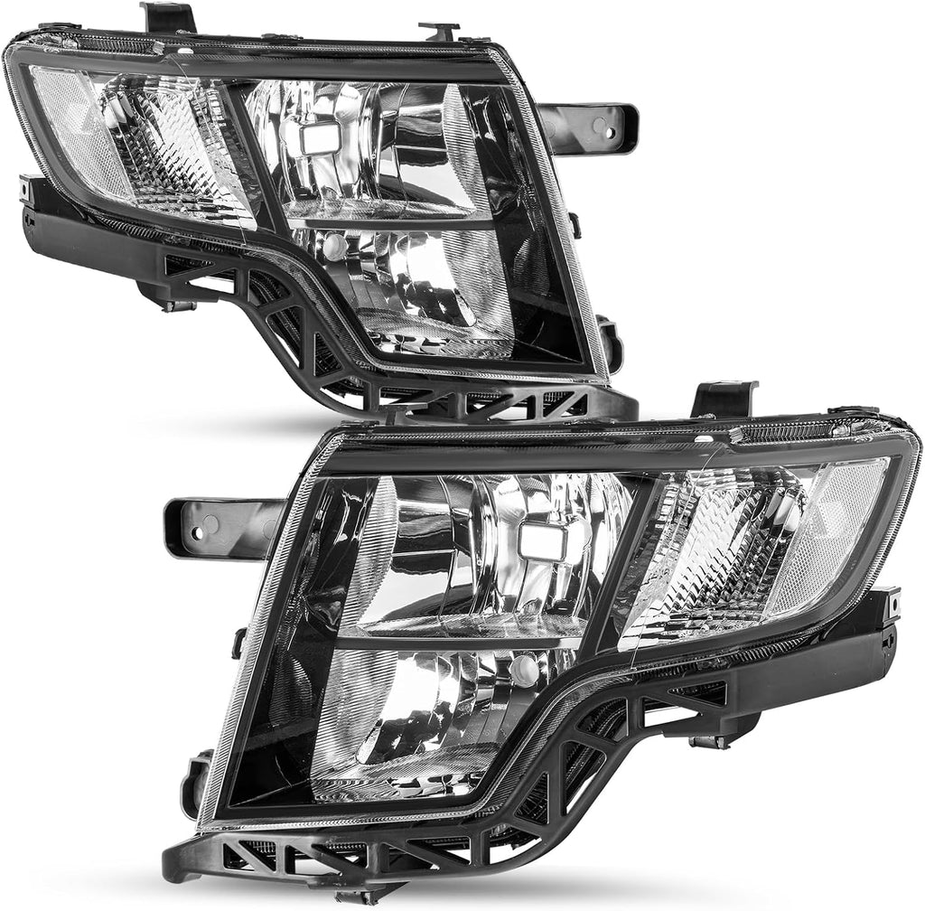 SOCKIR - Fit For 2007 2008 2009 2010 Ford Edge [Halogen Type] OEM Headlight Headlamp Assembly Pair Set (Black Housing with Clear Reflector)