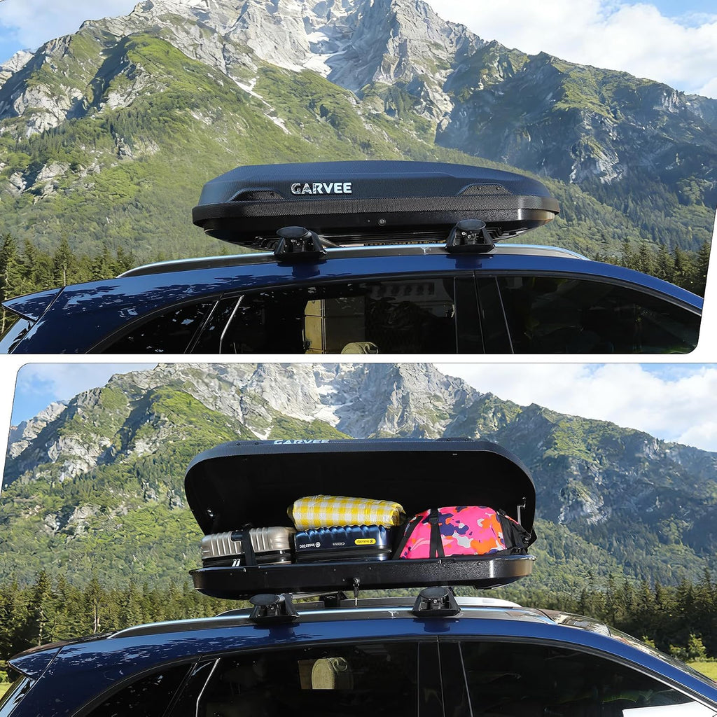 Garvee Rooftop Cargo Box Carrier, Dual-Side Opening Vehicle Hard-Shell Carriers, Roof Mount Travel Luggage Storage, 135 LBS Weight Capacity with Secure Straps&Keys, Black (11.5 Cubic)