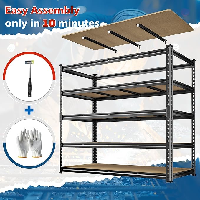 55" W Storage Shelves, 2550LBS Garage Shelving Heavy Duty, 5-Tier Heavy Duty - Image 7
