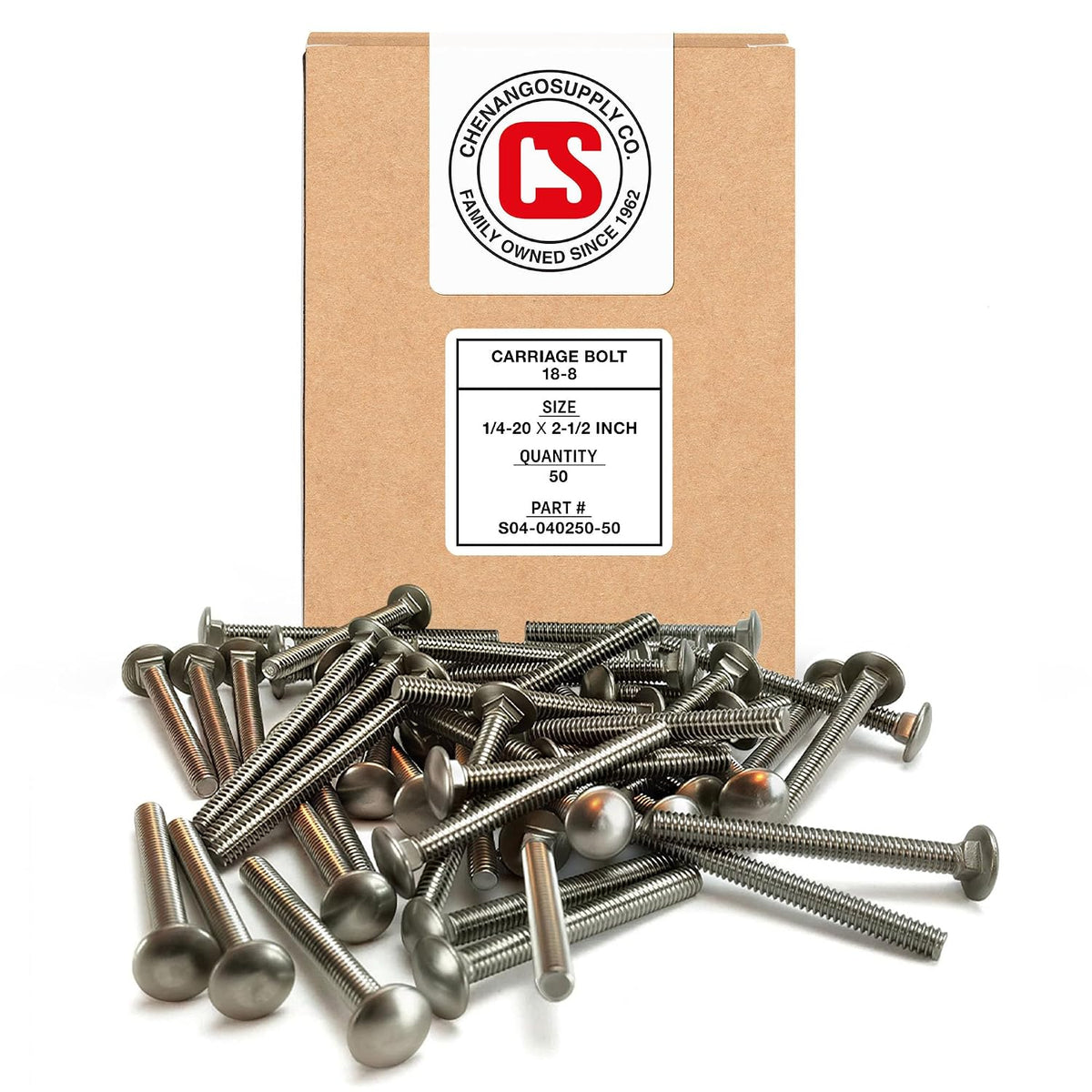 chenango supply 1/4-20 x 2-1/2 stainless steel carriage, main product view