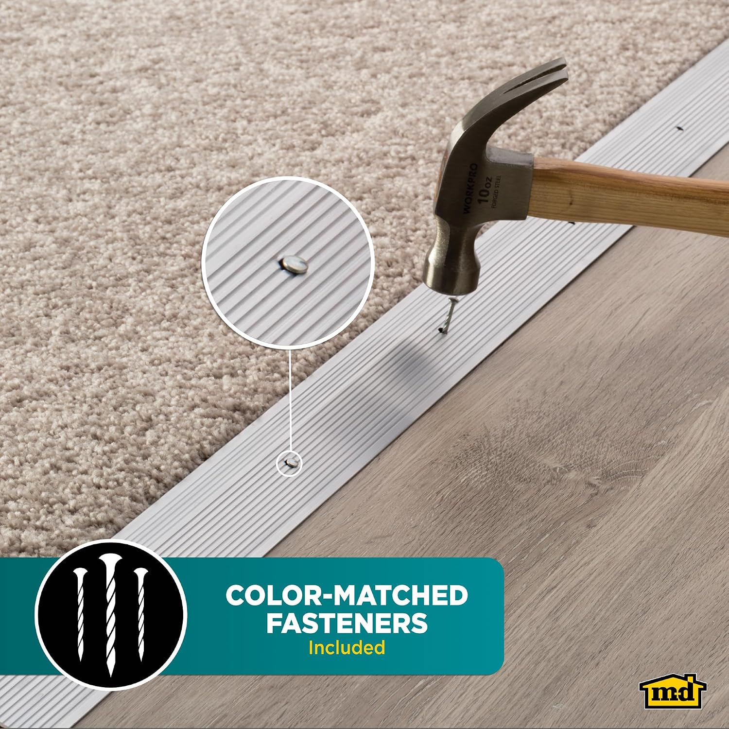 M-D Building Products 78212 Extra Wide Fluted 2-Inch by 36-Inch Carpet Trim, Silver