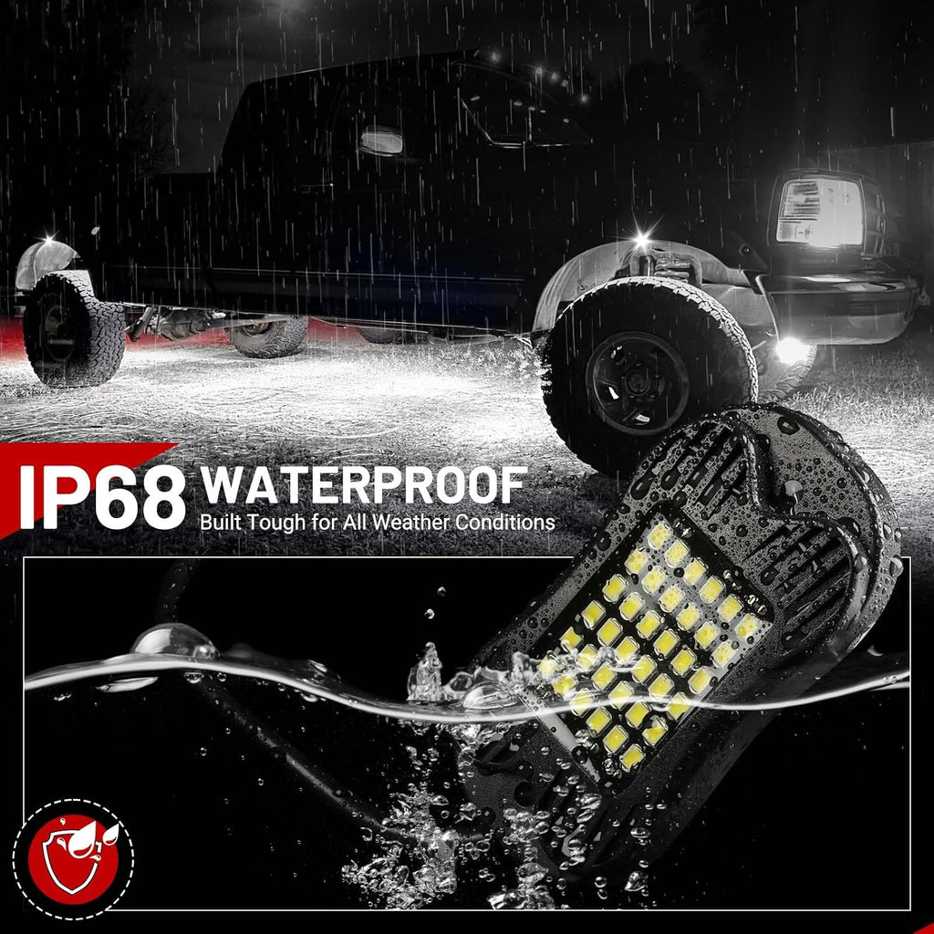 SHINIGHT 24 Pods White Rock Lights 6000K Pure White Super Bright Underglow Light,10FT/3M Extension Wires Each Light,36 LED SMD Chips,Waterproof IP68,Rock Lights for Trucks UTV ATV SUV Boats