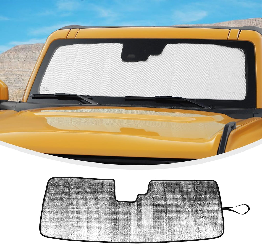 Linskip Custom Sunscreen Windshield Sunshade for 2021-2026 Ford Bronco Sun Shade, Interior Accessories, Reflective Outer Layer Sun Visor(Silver-Type A)