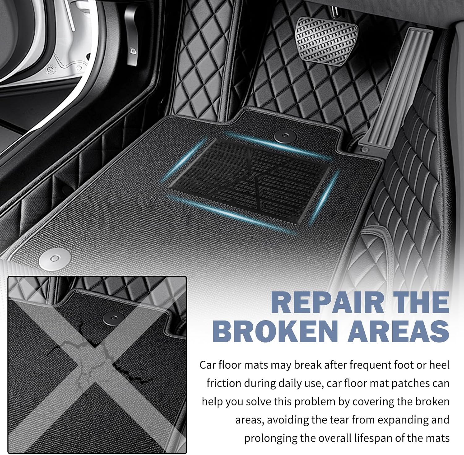 Car Floor Mats Carpet Patch,Non-Slip Floor Mats for Cars Carpet Repair Patch with Screws for Repairing Torn Mat,Professional Automotive Floors Mat Patches Pedal Pad for Heel Scuff Plate