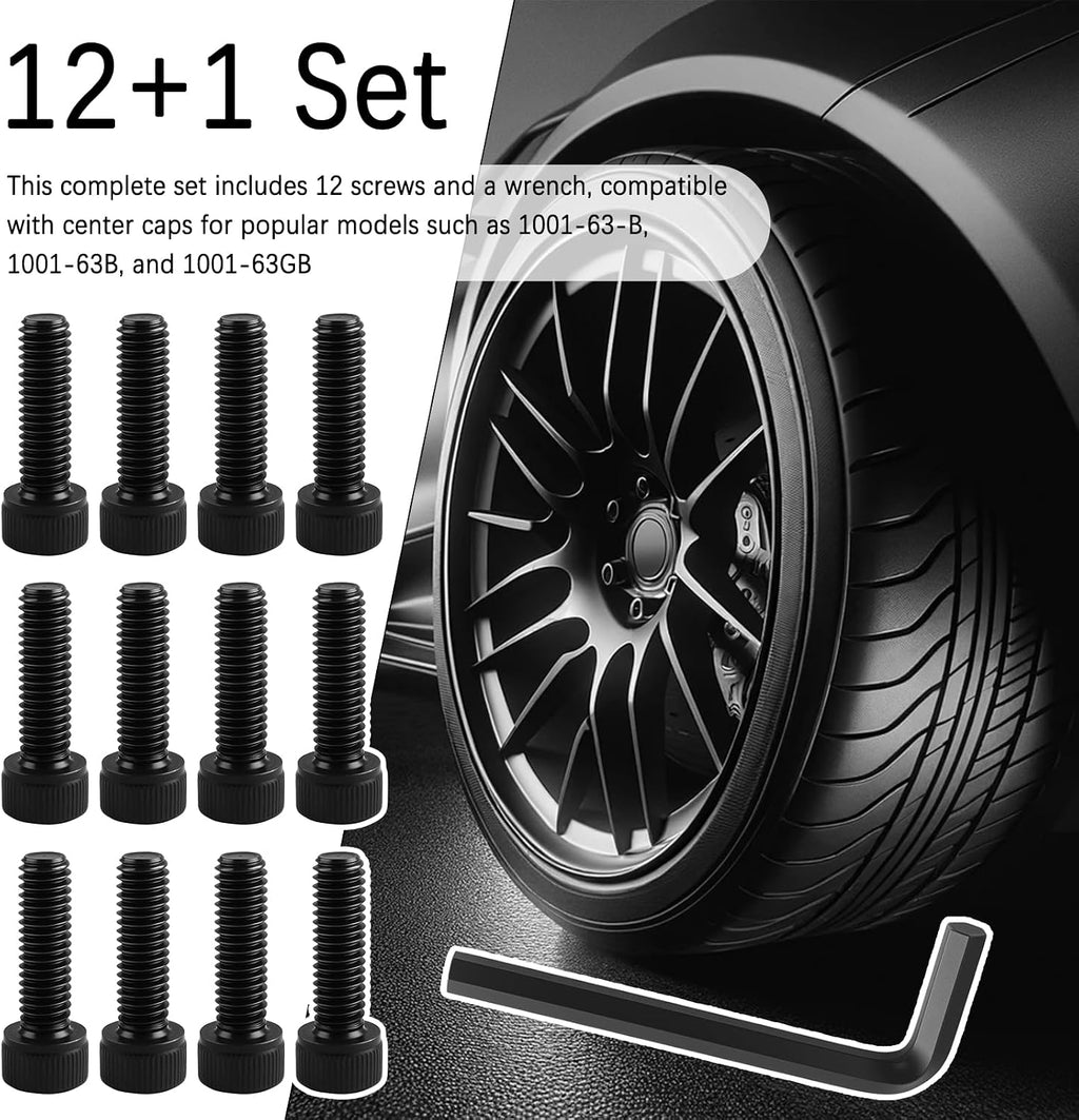 12PCS Fuel Wheel Center Cap Screws Kit with Hex Wrench,Anti-Loose Fuel Rim Centers Caps Screws Replacement for 1001-63-B/1001-63B/1001-63GB,Essential Center Hub Cap Screw