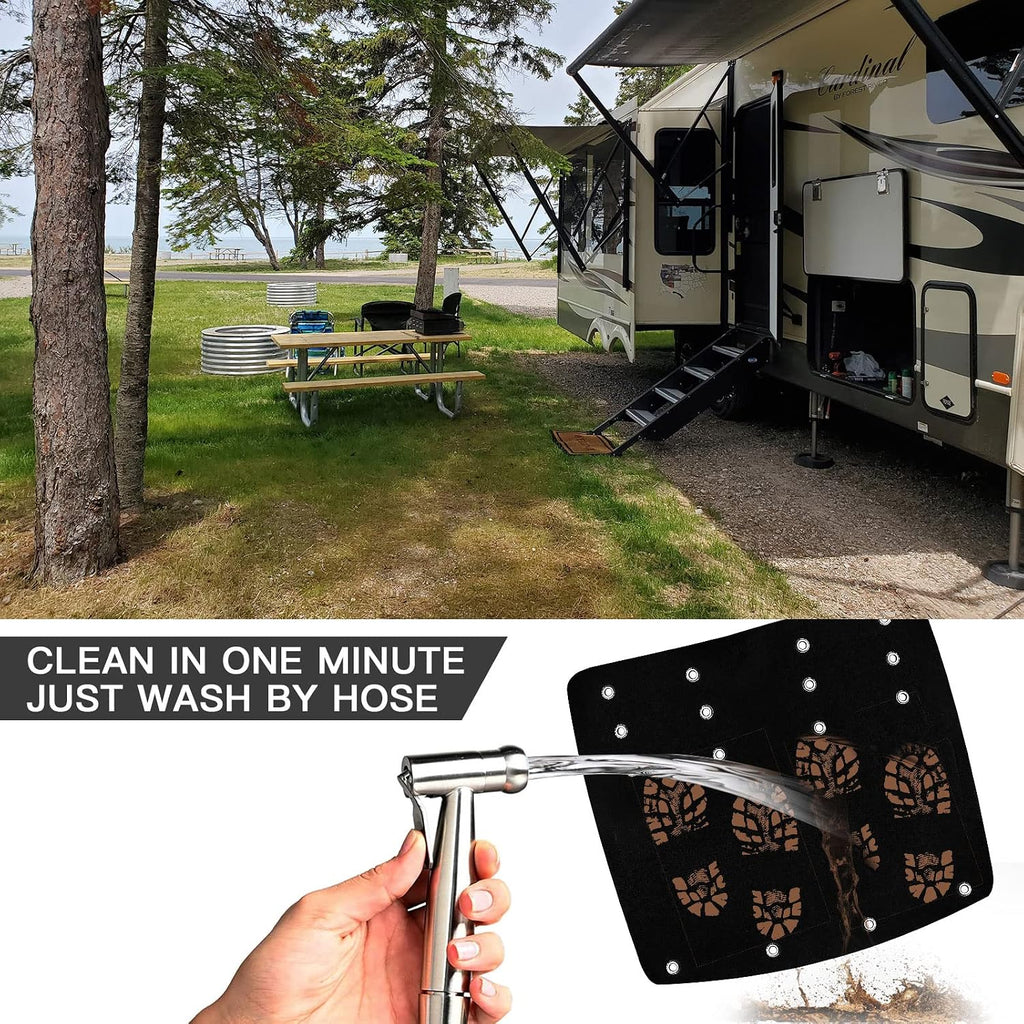 OKBA RV Step Covers for 22 Inch 8-10" Deep Radius Campers Stairs Only | 3 Pack 22" Black Camper Step Cover RV Steps Carpet,Keep Clean&Prevent Slip,Grip for Kid & Pet Friendly Stair Rug Carpets