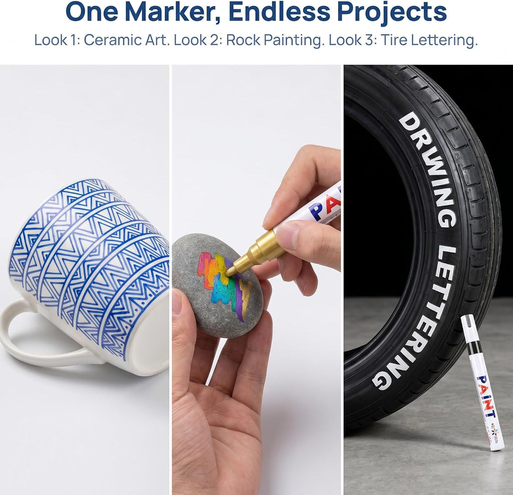 Oil-Based Tire Lettering & DIY Detail Pen Waterproof | Quick-Dry | Permanent, Premium Non-Fading Tire Marker, Paint Pens for Tires, Wood, Rock, Fabric, Glass, Ceramic, Metal, Plastic (Brown)