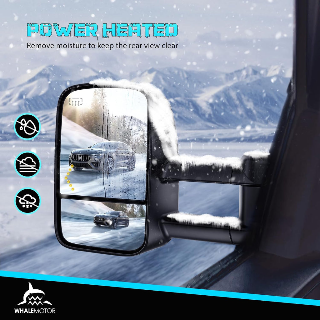 Heated Tow Mirrors Compatible with 2003-2007 Chevy Silverado GMC Sierra(2007 Classic) 1500 2500 3500, Tahoe Suburban Avalanche Yukon Escalade, Extended Trailer Towing Side Mirrors LED Turn Light