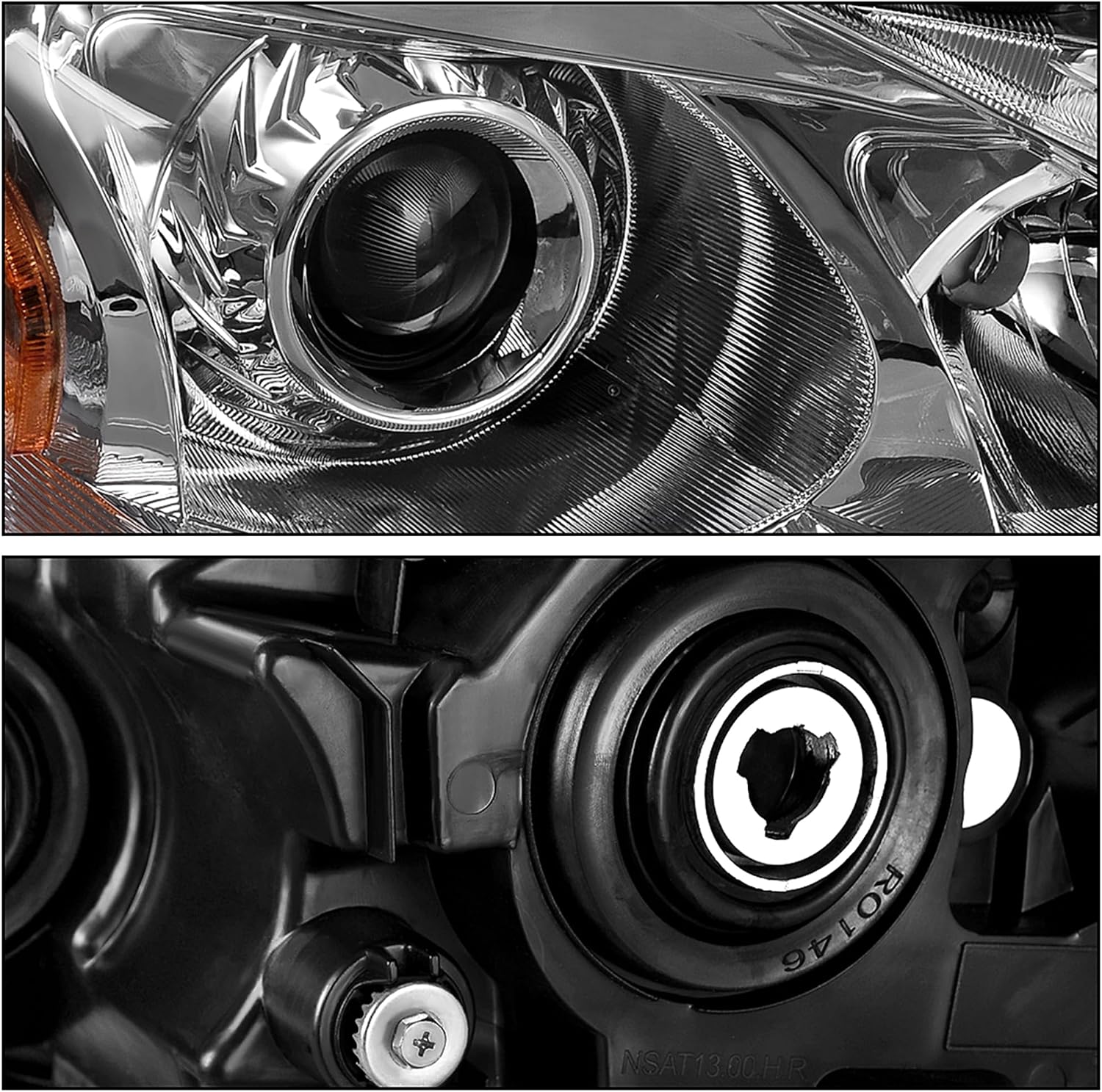 AUTOSAVER88 Headlight Assembly Compatible with 2013 2014 2015 Altima 4-Door Sedan 13 14 15 Altima Base/S/SL/SV Projector Headlamp Direct Replacement Chrome Housing Amber Reflector Left + Right