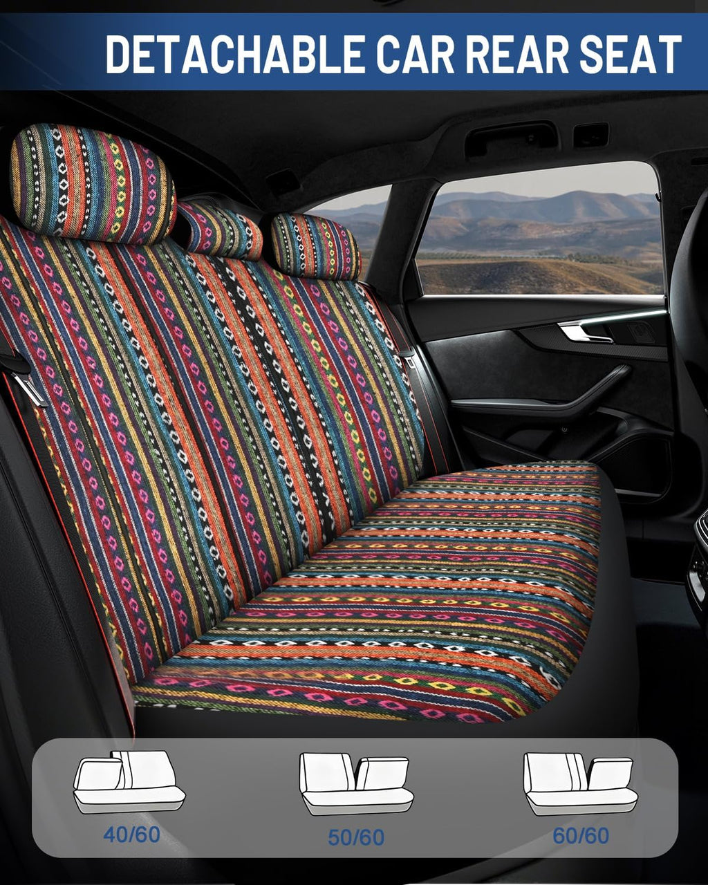 baja saddle blanket car seat covers full set, close-up detail