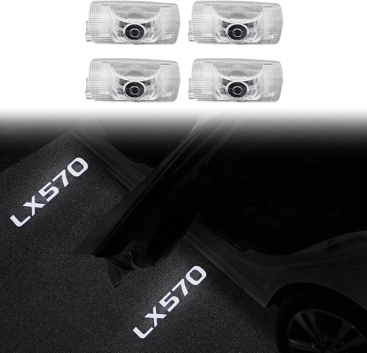 Door Sill Light for 2008-2022 Lexus LX570 Lx450d HD Logo Projection Lamp Smart Induction Door Light Wireless Plug-and-Play Interior Modification Accessories (4 Pieces)