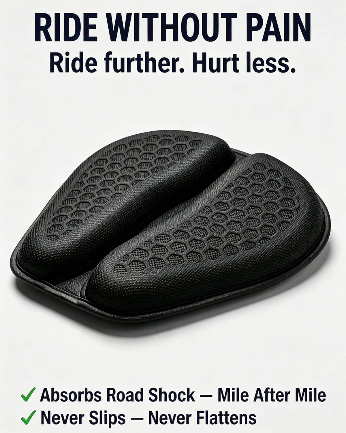 Motorcycle Seat Cushion, Hex Rider 3D Honeycomb Cushion | Tailbone Cutout Pressure Relief Cooling Seat Pad Protect Sensitive Areas Universal Shock Absorbing Non‑Slip for Long Distance