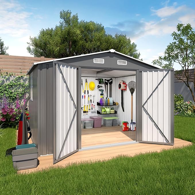 10x8x6.4FT Outdoor Storage Shed, Galvanized Steel Garden Shed by Vigohuseeo