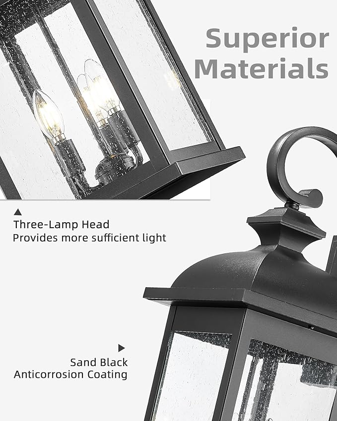 FEMILA 26" Outdoor Wall Light, Large Exterior Wall Light Fixtures, 3 Light