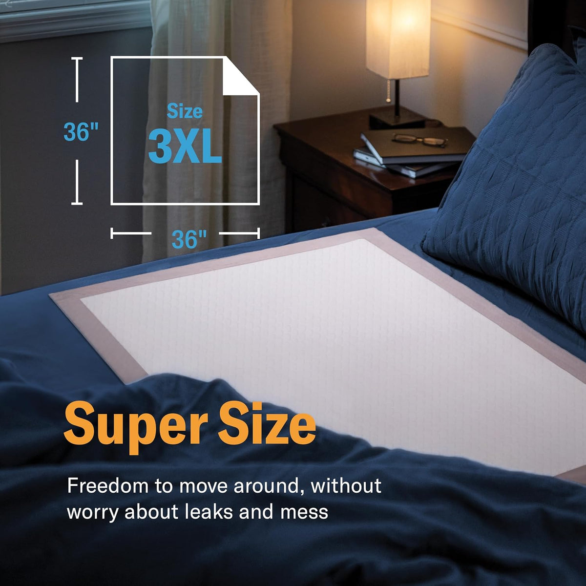 chucks premium disposable underpads 36”x36” [100-count] ultra absorbent, side view