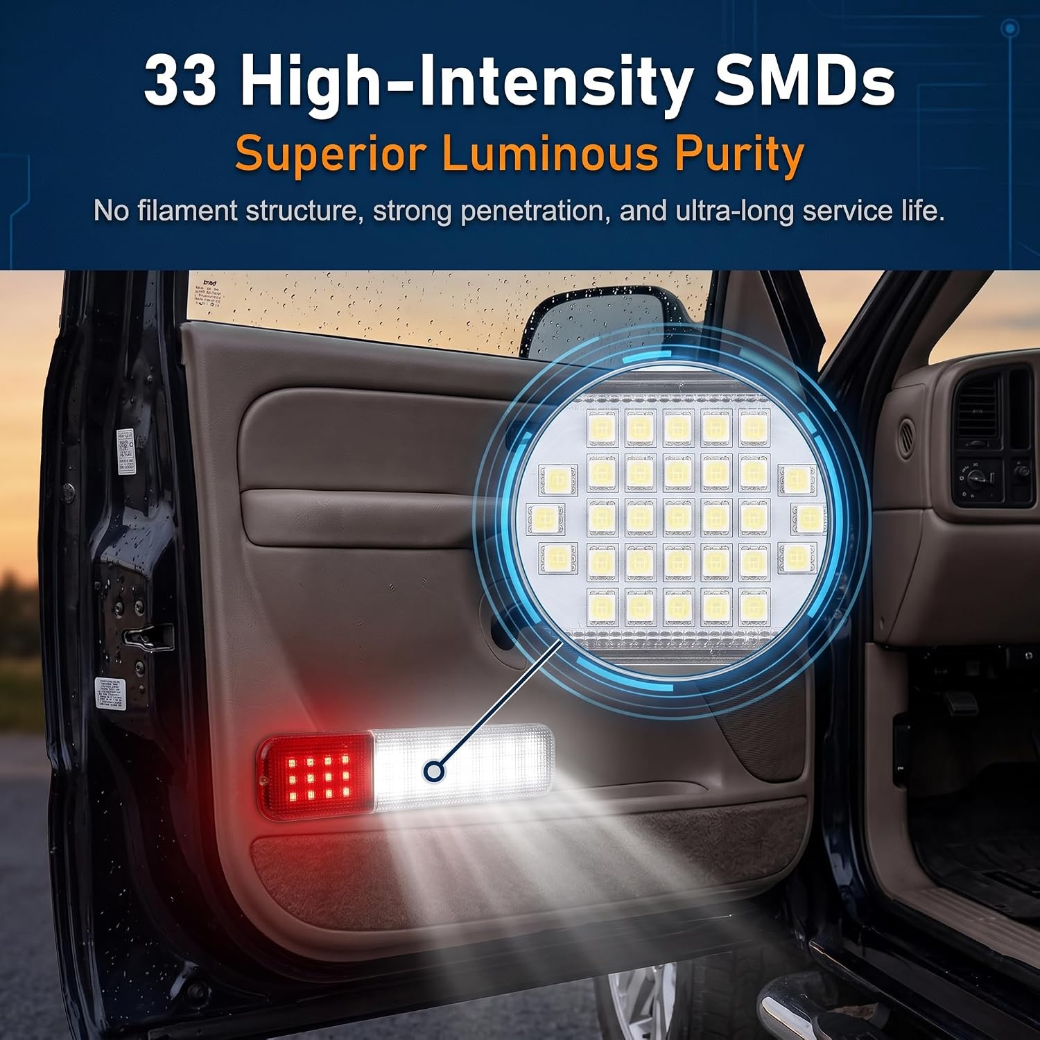 2 PCS Car Door Lights, Super Bright LED Interior Courtesy Light, No Delay Safety Warning Reflector Lamp Assembly, Compatible with Chevy Silverado Tahoe Avalanche Yukon Escalade Hummer (White)