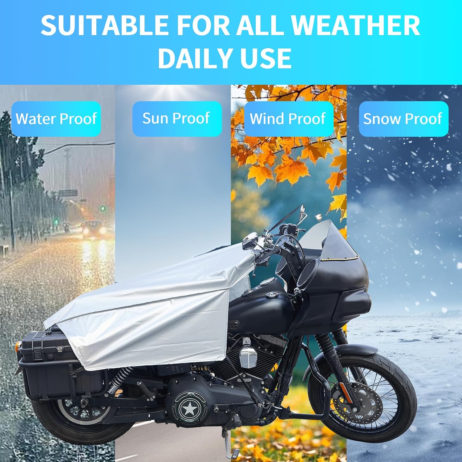 GARGOYLE BELLS Motorcycle Cover Seat Shade Cover Bike Covers Lightweight Half Covers Outdoor Sun Protection All Season Fits Various Motorcycle Models - Silver, L