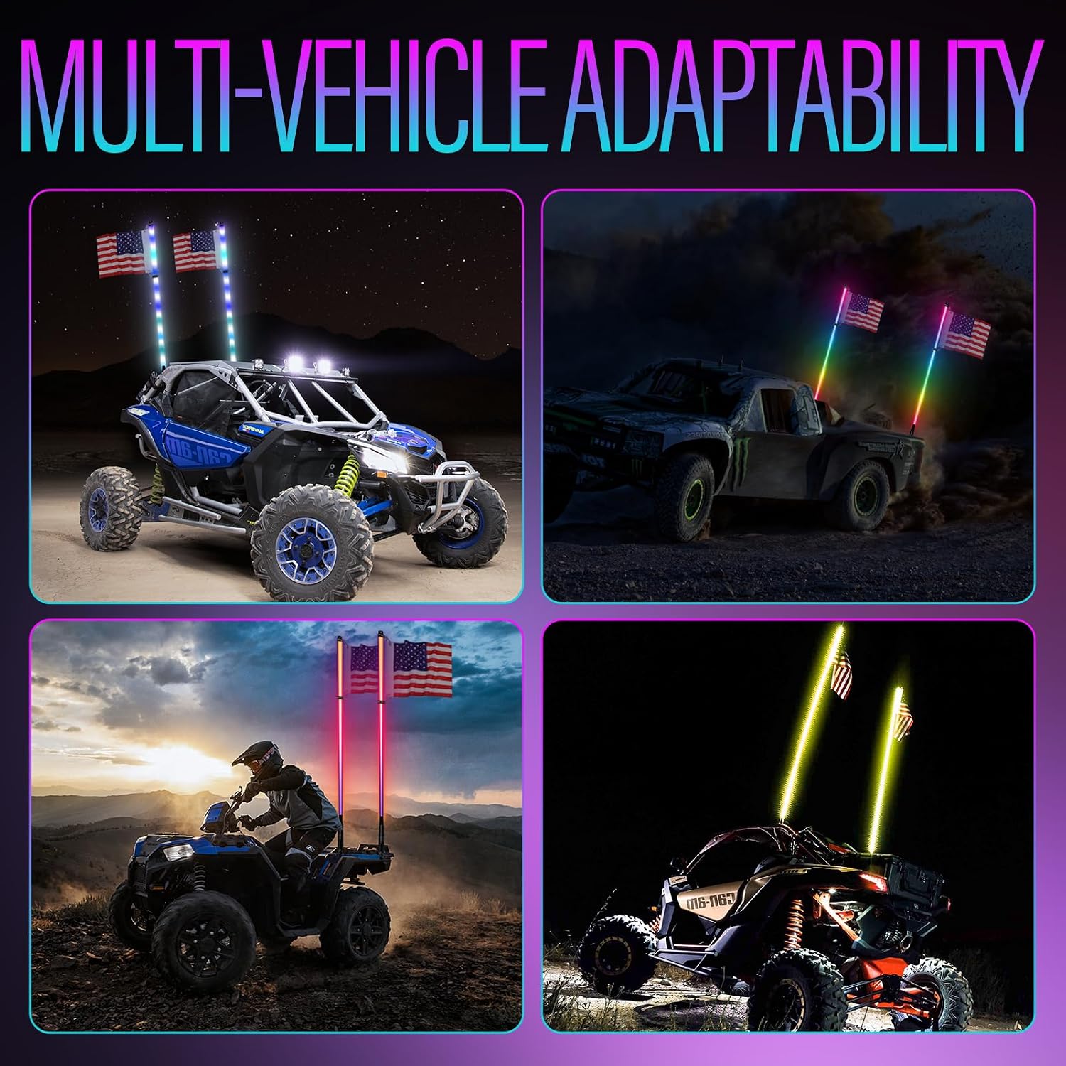 2PCS 4FT Whip Lights with Spring Base, LED Whip Lights with App & Remote Control,Spiral RGB Chasing Lighted Antenna with Rocker Switch, Music Whip Light for UTV ATV Polaris RZR SXS Jeep Truck