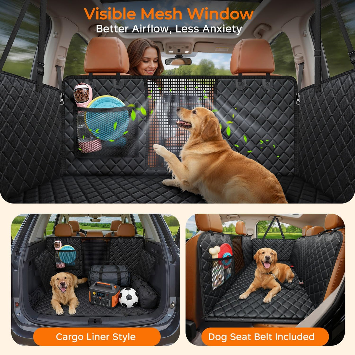 urpower hard bottom dog car seat cover, back, close-up detail