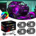 RGB Rock Light Kits, Niwaker 4 Pods LED Rock Lights with Bluetooth Control Multicolor Neon LED Lights RGB Underglow Lights for Truck UTV ATV SUV Off Road Side by Side Polaris Can-am Kawasaki Boat