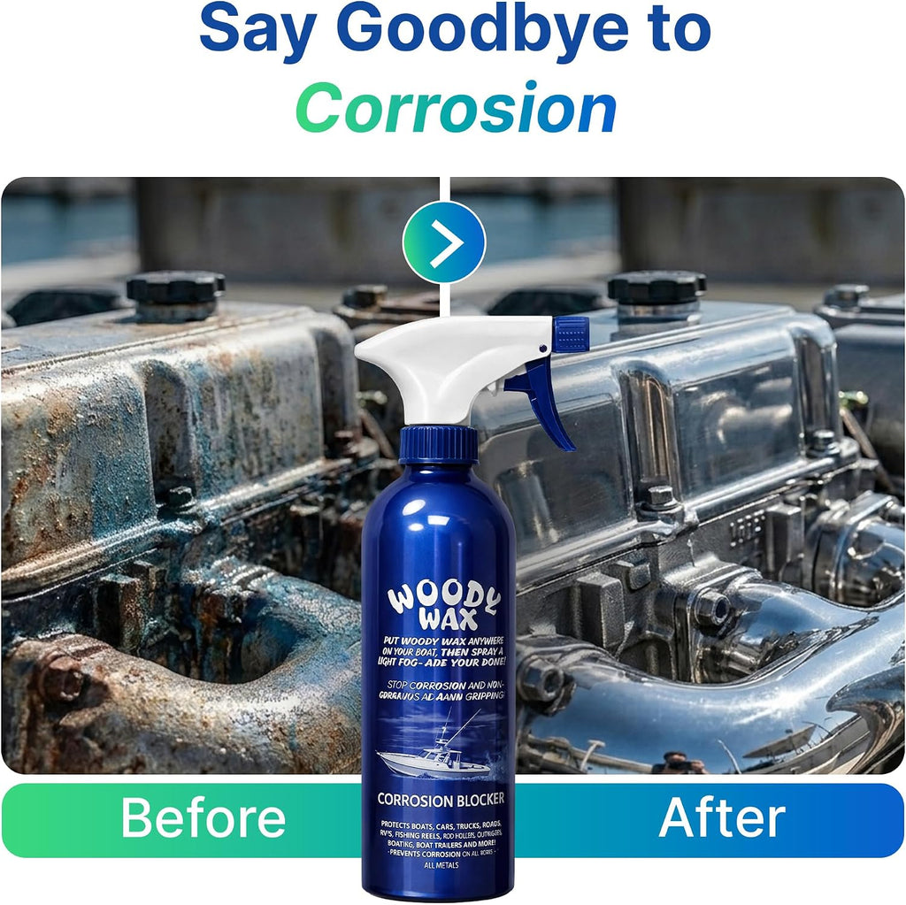 Woody Wax Boat Spray, Non-Skid Deck Wax & Professional Metal Restorer, All-In-One Marine Protection for Decks, Hulls & Towers, No-Buff Formula Against Corrosion, Saltwater & UV Damage, 16 Oz