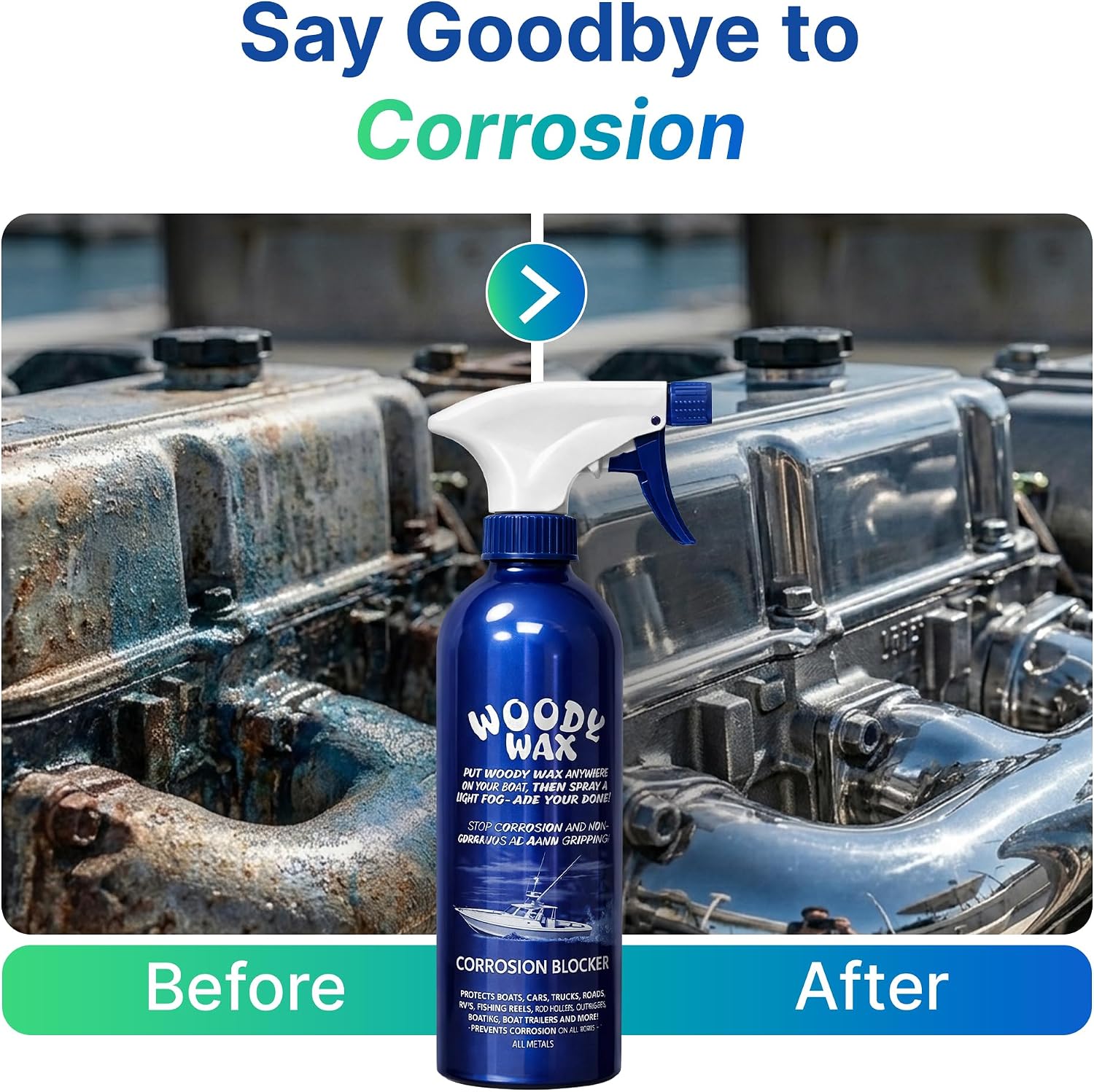 Woody Wax Boat Spray, Non-Skid Deck Wax & Professional Metal Restorer, All-In-One Marine Protection for Decks, Hulls & Towers, No-Buff Formula Against Corrosion, Saltwater & UV Damage, 16 Oz