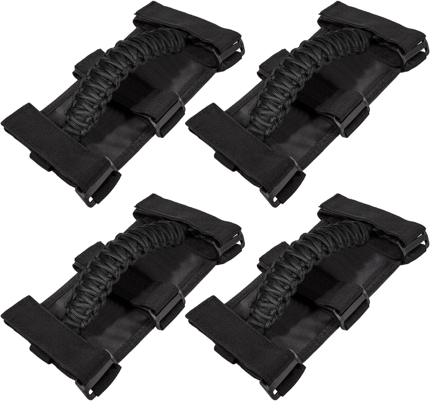 4 x Roll Bar Grab Handles Grip Handle for Jeep Wrangler JK JKU JL JLU TJ YJ Sports Sahara Freedom Rubicon Unlimited Gladiator JT 1955-2023 UTV ATV Premium 550 Paracord Interior Accessories (Black)